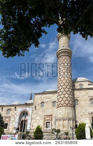 Edirne, Turkey - May 26, 2018:  Uc Serefeli Mosque Mosque In The Center Of City Of Edirne,  East Thr