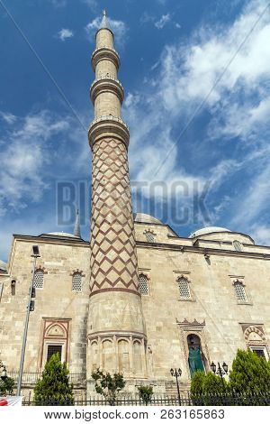 Edirne, Turkey - May 26, 2018:  Uc Serefeli Mosque Mosque In The Center Of City Of Edirne,  East Thr