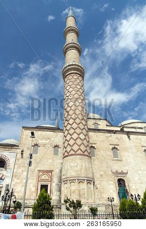 Edirne, Turkey - May 26, 2018:  Uc Serefeli Mosque Mosque In The Center Of City Of Edirne,  East Thr