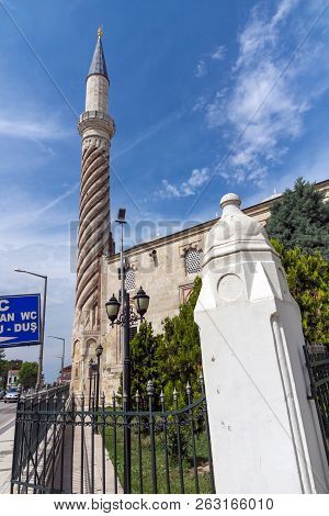 Edirne, Turkey - May 26, 2018:  Uc Serefeli Mosque Mosque In The Center Of City Of Edirne,  East Thr
