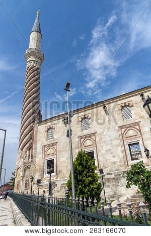Edirne, Turkey - May 26, 2018:  Uc Serefeli Mosque Mosque In The Center Of City Of Edirne,  East Thr