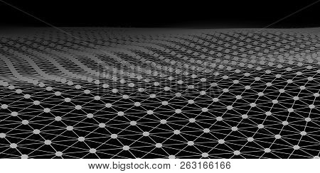 Abstract Wave Dots In Dark Background. Technology Vector Background. Big Data.