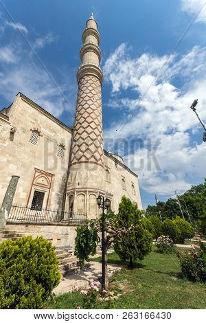 Edirne, Turkey - May 26, 2018:  Uc Serefeli Mosque Mosque In The Center Of City Of Edirne,  East Thr