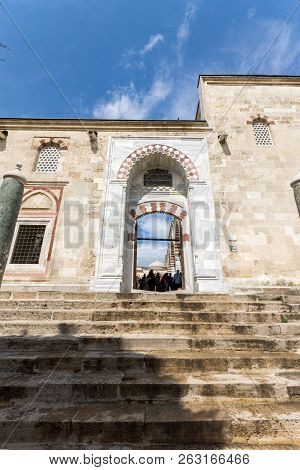 Edirne, Turkey - May 26, 2018:  Uc Serefeli Mosque Mosque In The Center Of City Of Edirne,  East Thr