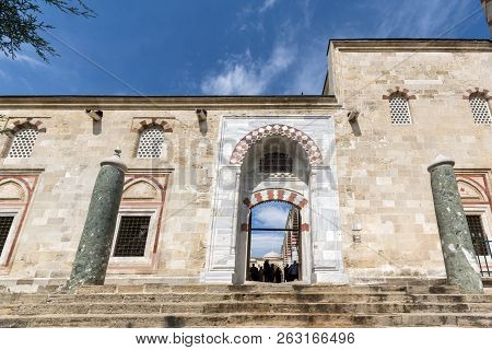 Edirne, Turkey - May 26, 2018:  Uc Serefeli Mosque Mosque In The Center Of City Of Edirne,  East Thr