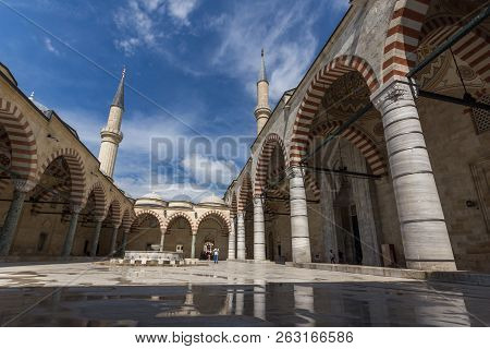 Edirne, Turkey - May 26, 2018:  Uc Serefeli Mosque Mosque In The Center Of City Of Edirne,  East Thr