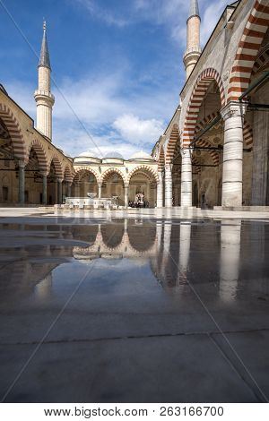 Edirne, Turkey - May 26, 2018:  Uc Serefeli Mosque Mosque In The Center Of City Of Edirne,  East Thr