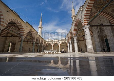 Edirne, Turkey - May 26, 2018:  Uc Serefeli Mosque Mosque In The Center Of City Of Edirne,  East Thr