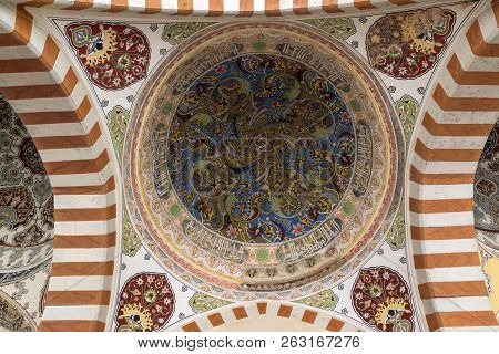 Edirne, Turkey - May 26, 2018:  Uc Serefeli Mosque Mosque In The Center Of City Of Edirne,  East Thr