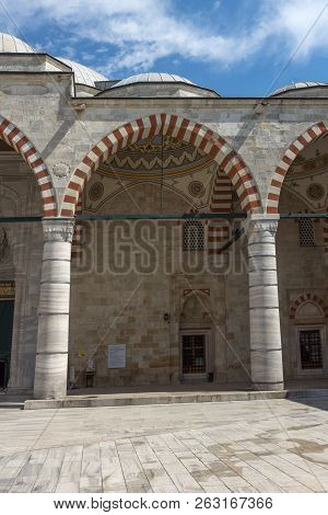 Edirne, Turkey - May 26, 2018:  Uc Serefeli Mosque Mosque In The Center Of City Of Edirne,  East Thr