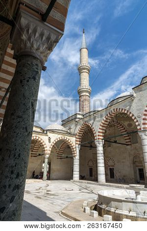 Edirne, Turkey - May 26, 2018:  Uc Serefeli Mosque Mosque In The Center Of City Of Edirne,  East Thr
