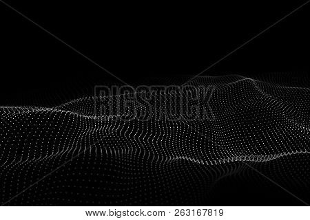 Wave Of Particles. Abstract Background With A Dynamic Wave. Big Data. Vector Illustration.