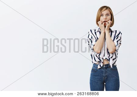Wman Looking At Husband Face, Being Shocked He Got In Fight. Portrait Of Scared And Anxious Good-loo