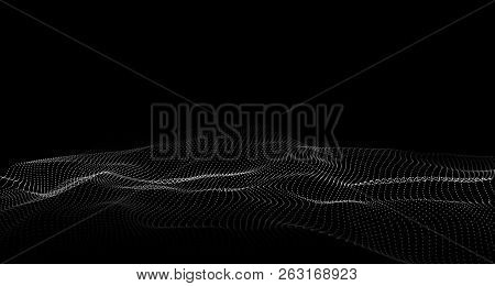 Wave Of Particles. Big Data. Abstract Background With A Dynamic Wave. Vector Illustration.