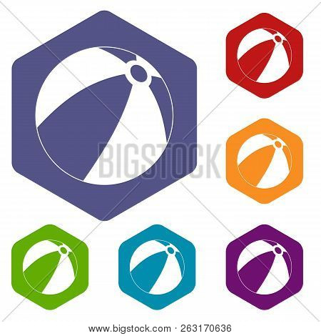 Ball For Children To Play Icons Set Hexagon Isolated Illustration