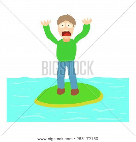 Hydrophobia Concept. Cartoon Illustration Of A Man Suffering From The Fear Of Of Water