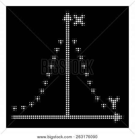 Halftone Dotted Gauss Plot Icon. White Pictogram With Dotted Geometric Pattern On A Black Background