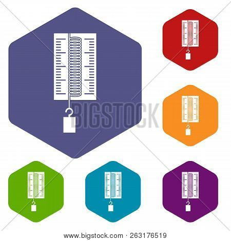 Physics Dynamometer For Laboratory Work Icons Set Hexagon Isolated Illustration