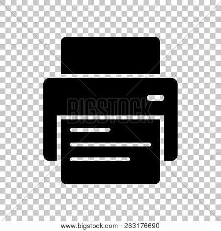 Printer And Paper. Black Sumbol On Transparent Background.