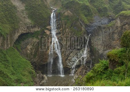 Waterfall On The Cascada Road In Banos, Ecuador