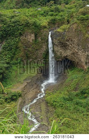 Waterfall On The Cascada Road In Banos, Ecuador