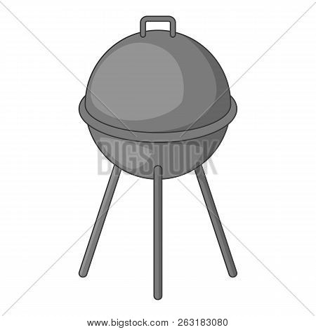 Kettle Barbecue Grill With Cover Icon In Monochrome Style Isolated On White Background Illustration