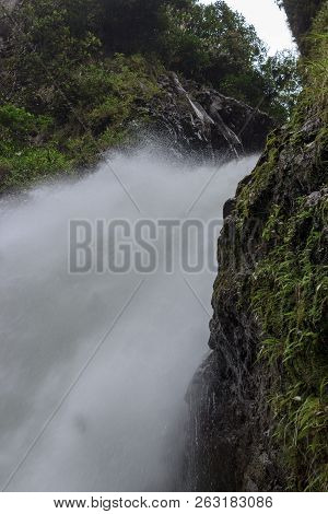 Waterfall On The Cascada Road In Banos, Ecuador