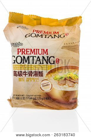 Winneconne, Wi - 7 October 2018: A Package Of Paldo Premium Gomtang Noodles On An Isolated Backgroun