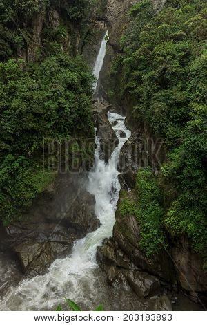 Waterfall On The Cascada Road In Banos, Ecuador