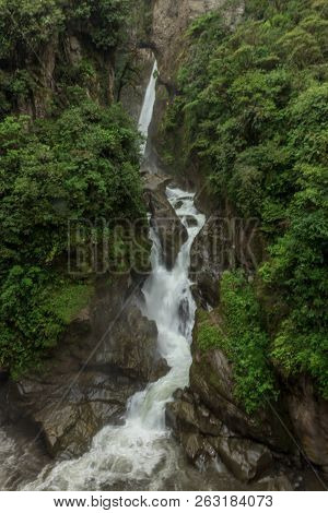 Waterfall On The Cascada Road In Banos, Ecuador