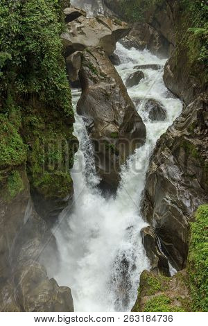 Waterfall On The Cascada Road In Banos, Ecuador