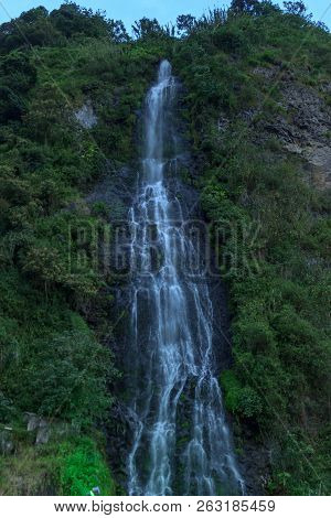 Waterfall On The Cascada Road In Banos, Ecuador