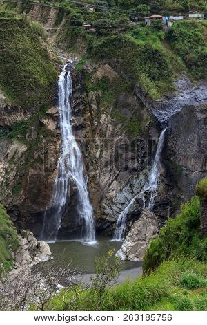 Waterfall On The Cascada Road In Banos, Ecuador