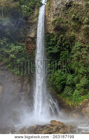 Waterfall On The Cascada Road In Banos, Ecuador