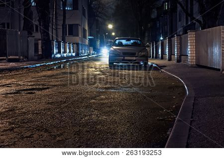 A Quiet Street On A Winter Night In Tallinn, Estonia. The Streets Of The Capital Of Estonia Are Typi