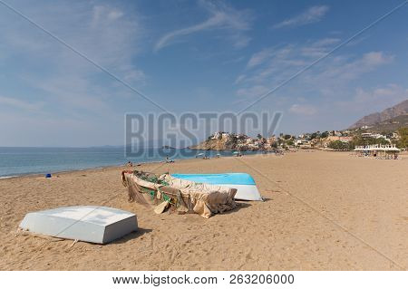 Bolnuevo Beach Near Mazarron Murcia Spain, One Of The Sandy Beaches In The Area