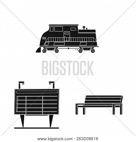 Isolated Object Of Train And Station Icon. Collection Of Train And Ticket Stock Symbol For Web.