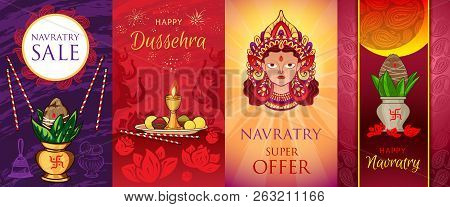 Navratri Banner Set. Cartoon Illustration Of Navratri Banner Set For Web Design