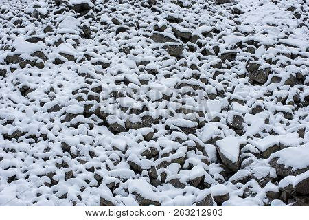 Scree Slope Covered With Snow
