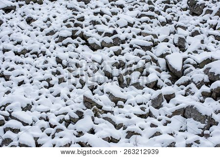 Scree Slope Covered With Snow
