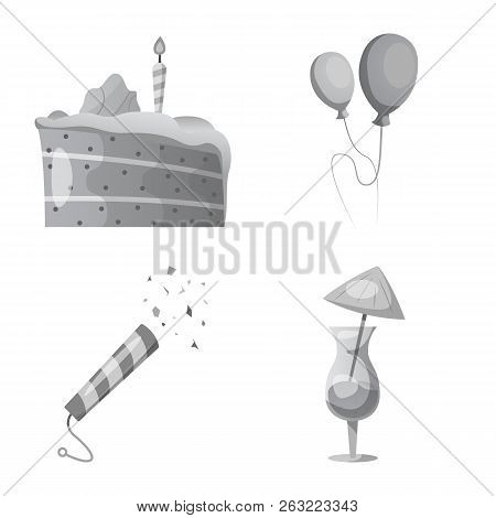 Vector Illustration Of Party And Birthday Sign. Collection Of Party And Celebration Stock Symbol For
