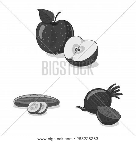Vector Design Of Vegetable And Fruit Icon. Set Of Vegetable And Vegetarian Vector Icon For Stock.
