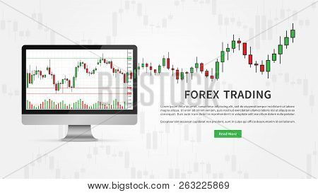 Forex Chart For Currency Trading On Desktop Vector Illustration. Financial Stock Market Concept For 