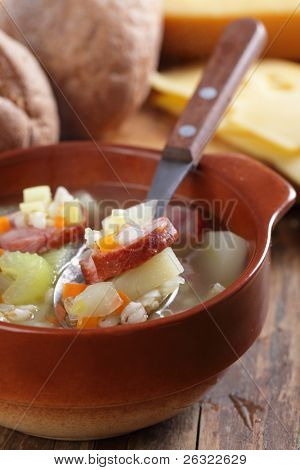 BÃÂ¼ndner barley soup with sausage and vegetables