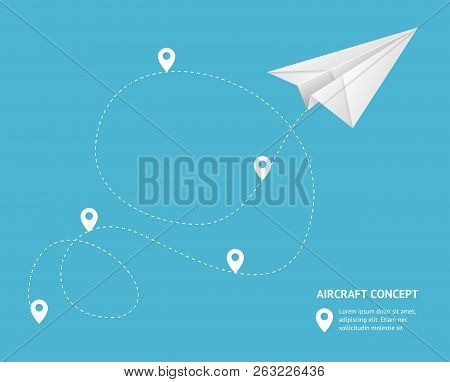 Realistic Detailed 3d Paperplane And Track Aircraft Concept Banner Card. Vector