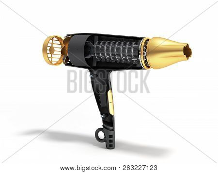 Internal Structure Of The Hair Dryer 3d Render On White