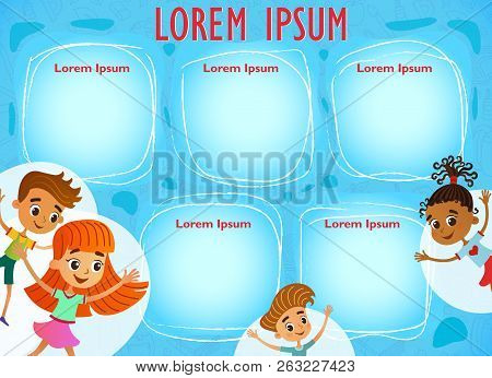 Vector Brochure Backgrounds With Cartoon Children. Infographic Template Design.