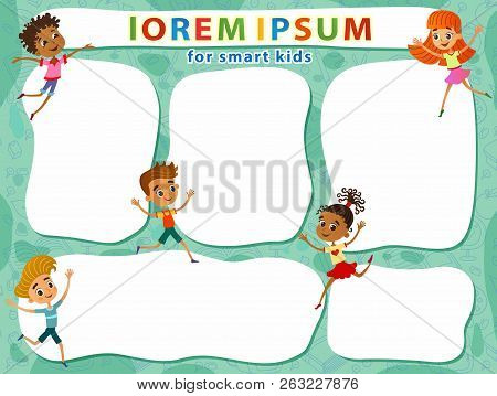 Vector Brochure Backgrounds With Cartoon Children. Infographic Template Design.
