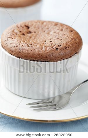 Just baked chocolate pudding in ramekin