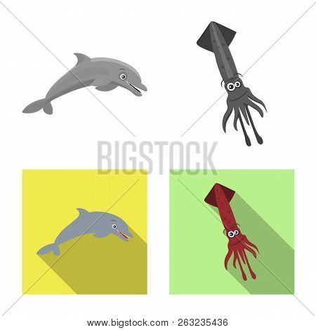 Vector Illustration Of Sea And Animal Sign. Collection Of Sea And Marine Vector Icon For Stock.